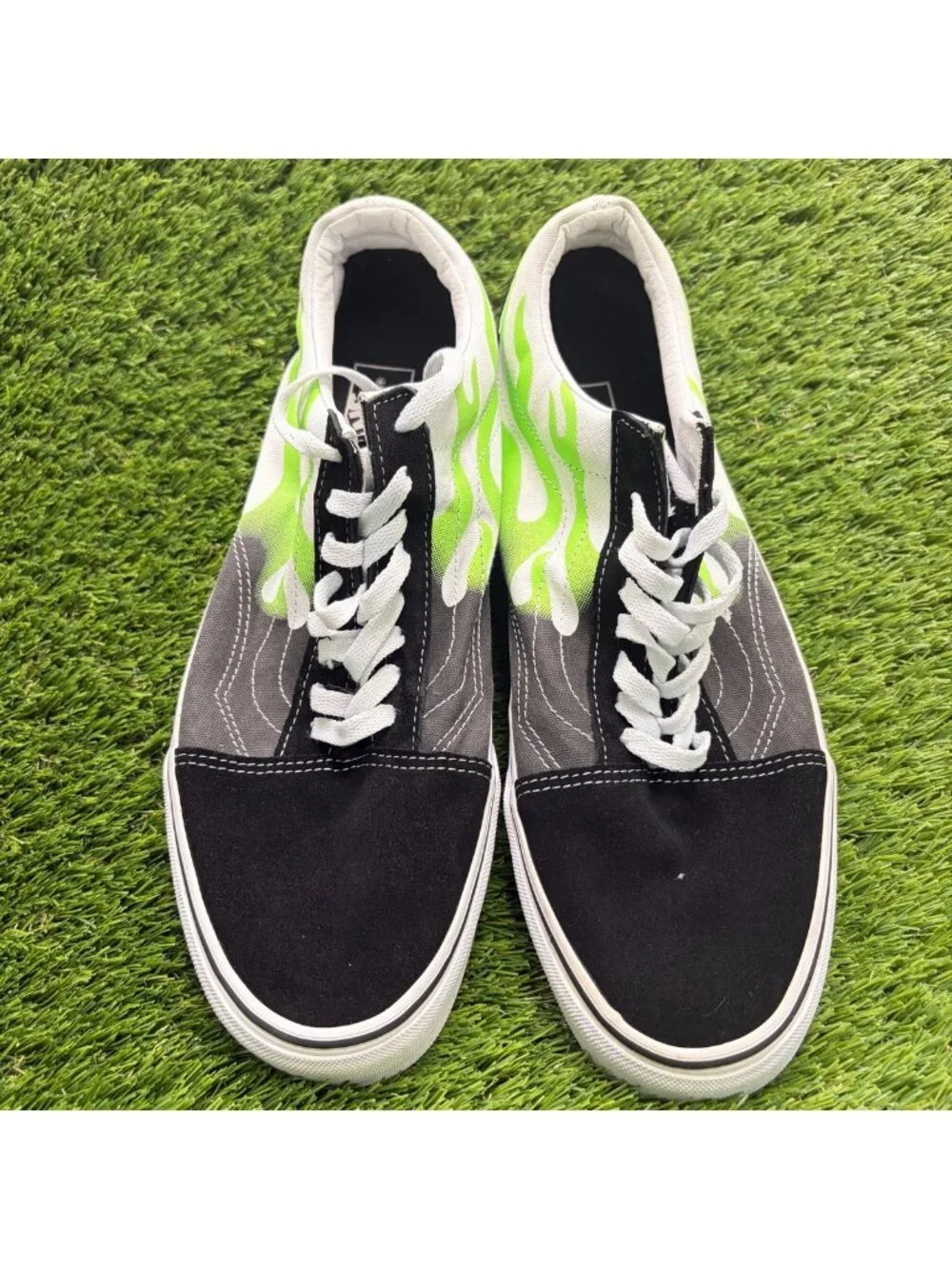 Vans Old Skool Flame Mens Size 12 Black Green White Athletic Skate Shoes Sneaker